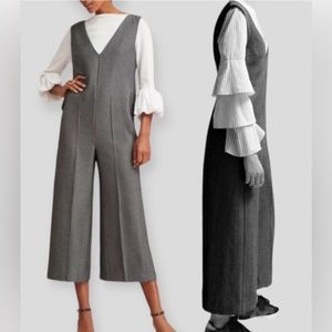 NWT Cartonnier Anthropologie V-neck V-back Cropped Wide leg Jumpsuit Small 6 8